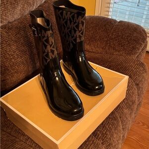 Michael Kors Glossy Black MK Logo Rain Boots